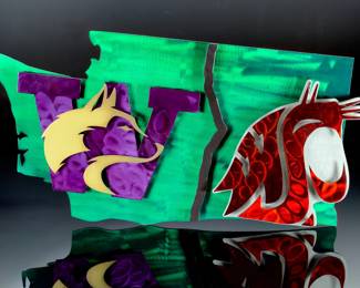 Washington State Huskies Cougars Rivalry Metal Sign 3D Layered College Football