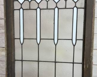 Antique Leaded & Textured Glass Panel Window Insert, Geometric Design, 29x22in
