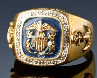 US Navy Gold Plated Military Ring Valor & Glory Sz 13 - Eagle. &Anchor