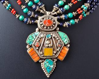 Vintage Handmade Multistone Beaded Statement necklace | Ethnic Tribal Style