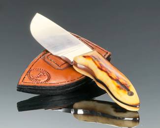 Bob Decker Dry Camp Custom Fixed Blade Knife w/ Stag Handle & Bill Myers Sheath