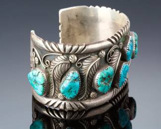 Navajo R. Spencer Sterling Silver Turquoise Cuff Bracelet, Native American