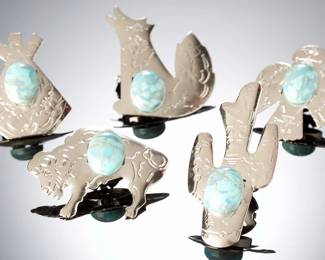 5pc Southwest Animals & Cactus Button Covers | Nickel Alloy Faux Turquoise