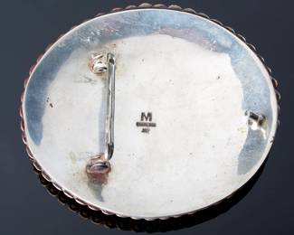 Signed M Navajo Sterling Silver & Turquoise Conch Belt Buckle Native American