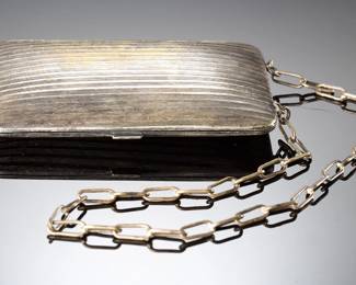 Antique German Silver Multi-Compartment. CompactPurse. w/ Mirror& Chain