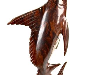 Hand-Carved Ironwood Marlin Sculpture - Dynamic Marine Art Display