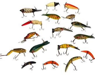 Vintage Fishing Lures Lot: Heddon River Runt, Hot-Shot, Creek Chub (17 Pc)