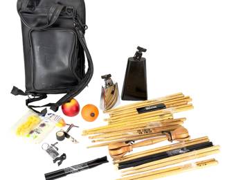 Kaces Drum Stick Bag with Latin Percussion Cowbells & Assorted Drumsticks