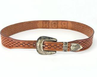 Vintage John McCabe Silversmith Sterling Silver Ranger Set & Tooled Leather Belt