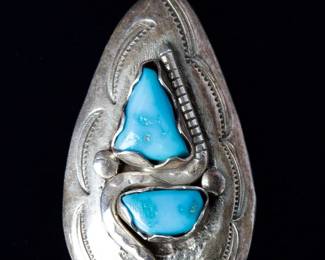 Zuni Effie Calavaza Silver Turquoise Snake Teardrop Pendant Native American