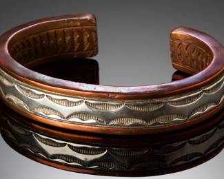 Marc Anita Navajo Sterling Silver Copper Cuff Bracelet - Hand Stamped, 166.7g