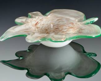 Mid-Century Modern. GoldFleck. StudioArt Glass Leaf Dish Bowl