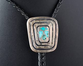 Vintage Native American Style Turquoise Thunderbird Bolo Tie - 37in Length
