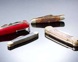 Lot of 4 Vintage Pocket Knives - CASE XX, Swiss Army. Style, &More