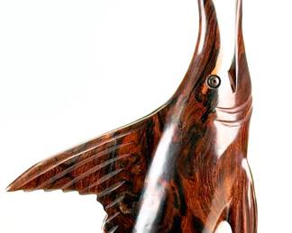 Hand-Carved Ironwood Marlin Sculpture - Dynamic Marine Art Display