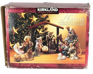 Kirkland Signature 75177 Porcelain Nativity Scene Set with Wood Creche