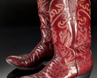 Premium Lucchese Full Quill Ostrich Cowboy Boots, Burgundy, Men's 9.5D