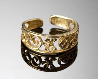 Elegant 14K Yellow Gold Adjustable Filigree Scroll Ring, Size 2