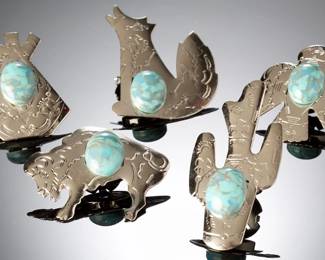 5pc Southwest Animals & Cactus Button Covers | Nickel Alloy Faux Turquoise