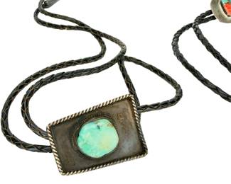Vintage Southwest Native American Bolo Ties - Turquoise & Multi-Stone Inlay, Signed FG