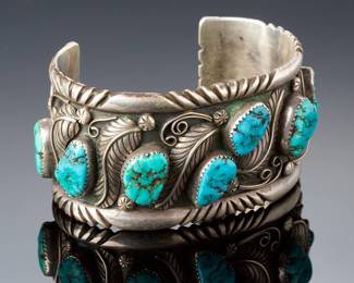 Navajo R. Spencer Sterling Silver Turquoise Cuff Bracelet, Native American