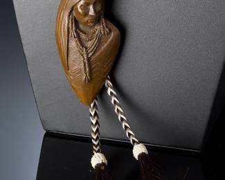 Oreland Joe Sr. Navajo Bronze Bolo Tie - Native American Woman Bust, Signed