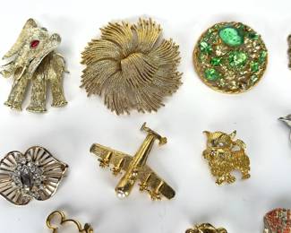 Vintage Brooch Lot: Monet, Beau Sterling, Figural. &Rhinestone Pins (12 Pcs)