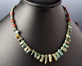 Vintage Handmade Turquoise & Multi-Stone Beaded Necklace, 18" Long