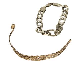 Sterling Silver Lot. of2 Bracelets: Figaro Chain & Braided, 42.51 Grams