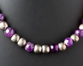 Vintage Mexican Modernist Rancho Alegre TM-33 Sterling Silver & Amethyst Necklace
