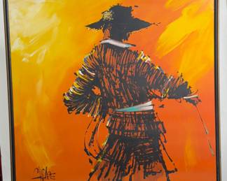 Vintage 1970s Matador Abstract Canvas Painting Signed Candace Decor Art