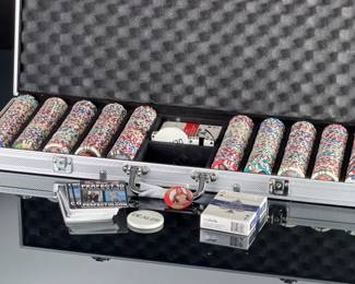 PERFECT 10 Poker Chip Set with Risque Playing Cards & Dice in Case