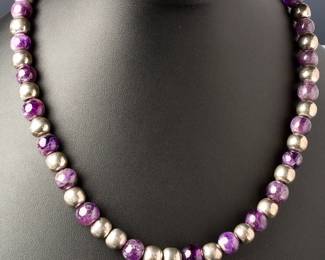 Vintage Mexican Modernist Rancho Alegre TM-33 Sterling Silver & Amethyst Necklace