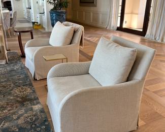 Pair of gorgeous linen chairs swivel - custom apox 36” w x 40”
H