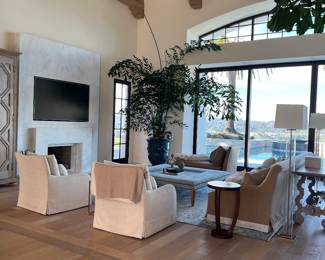 Gorgeous Fur other at this Fairbanks Ranch Home - the items are on the larger size - chairs appx 36” wide - sofa 8’ RH cabinet 11’ high