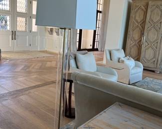 Pair of gorgeous glass and brass Ralph Lauren lamps 6’ high