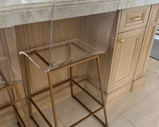 4 lucite and Brass bar stools - seat height is 30” I believe