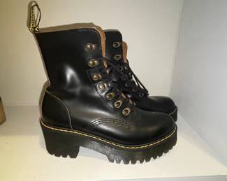 Dr. Martens Leona Black Leather Platform Heeled Boots