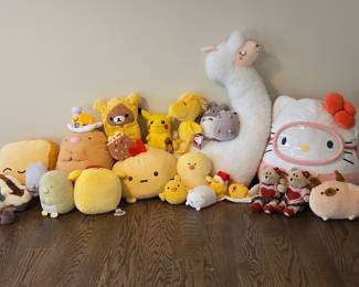 Assorted Plush Toys including Sanrio, Pokemon, Peanuts, Studio Ghibli, and Avatar Characters