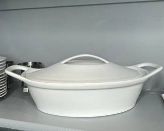 Crate  Barrel White Porcelain Oval Casserole Dish with Lid second image