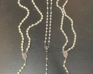 Pearl Bead Rosaries with Crucifixes