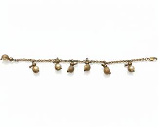 k Gold Charm Bracelet with Pearl and Textured Duck Charms fourth image