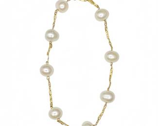 k Gold Cultured Pearl Station Bracelet