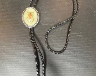 Scorpion Bolo Tie with Golden Bark Specimen in Resin