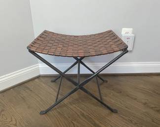 Folding Iron and Leather Stool