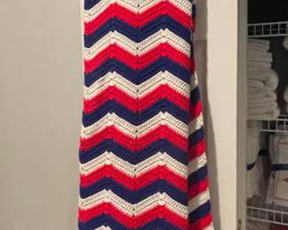Vtg Red, White, and Blue Chevron Afghan
