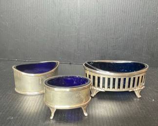Sterling Silver and Cobalt Blue Glass Salt Cellars by Jays fourth image