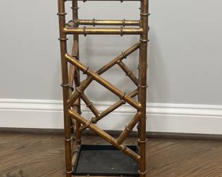 Brass Faux Bamboo Umbrella Stand with Lattice Design