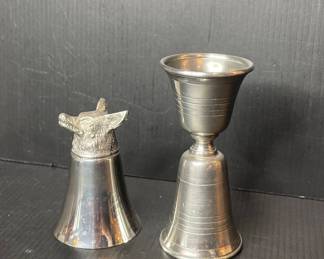 Sheffield Mint Pewter Jigger and Fox Shot Glass
