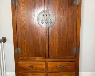 Antique Chinese Wedding Cabinet with Elm Wood and Brass Hardware second image